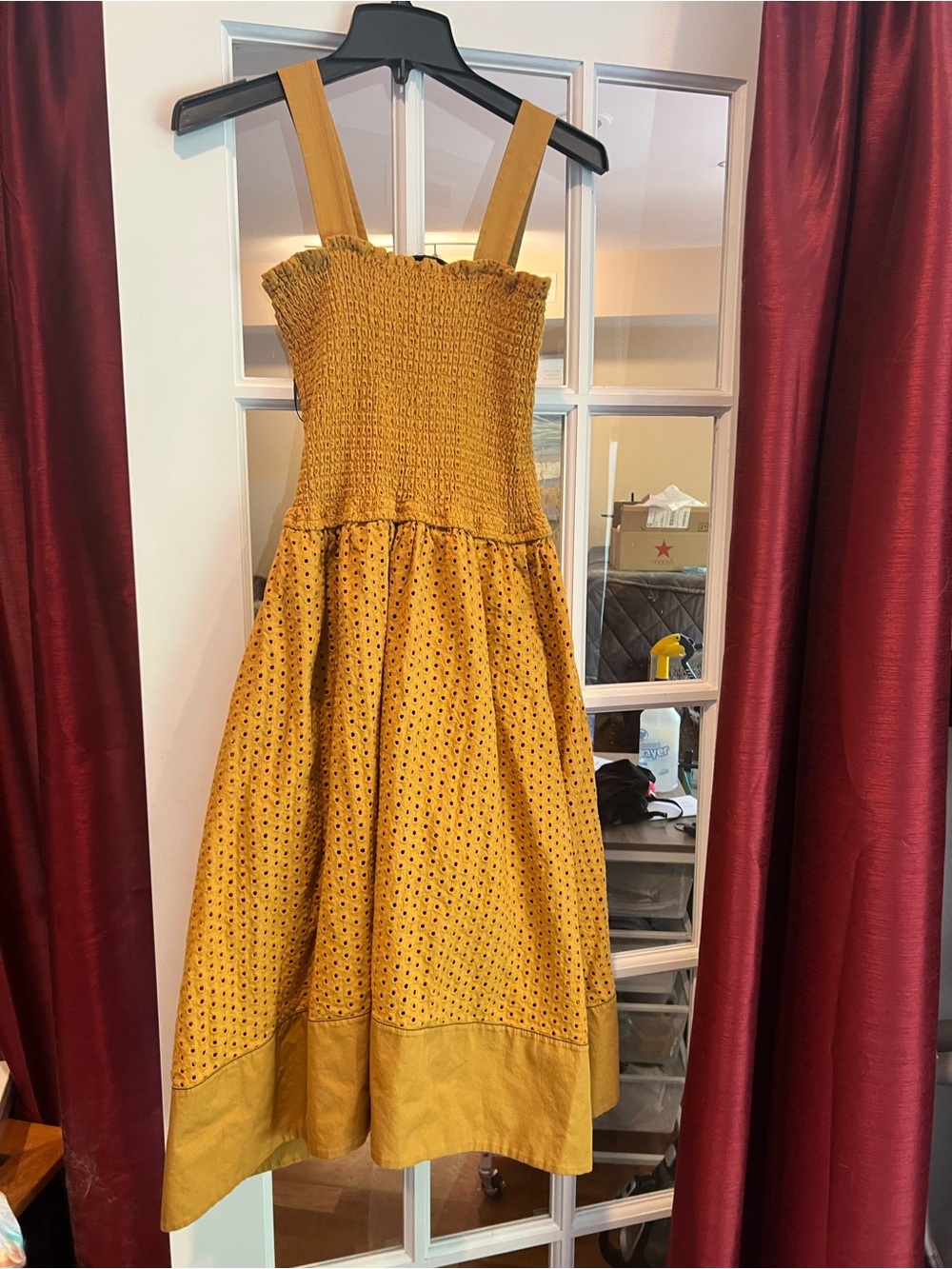 Proenza Schouler Mustard Eyelet Smocked Dress
